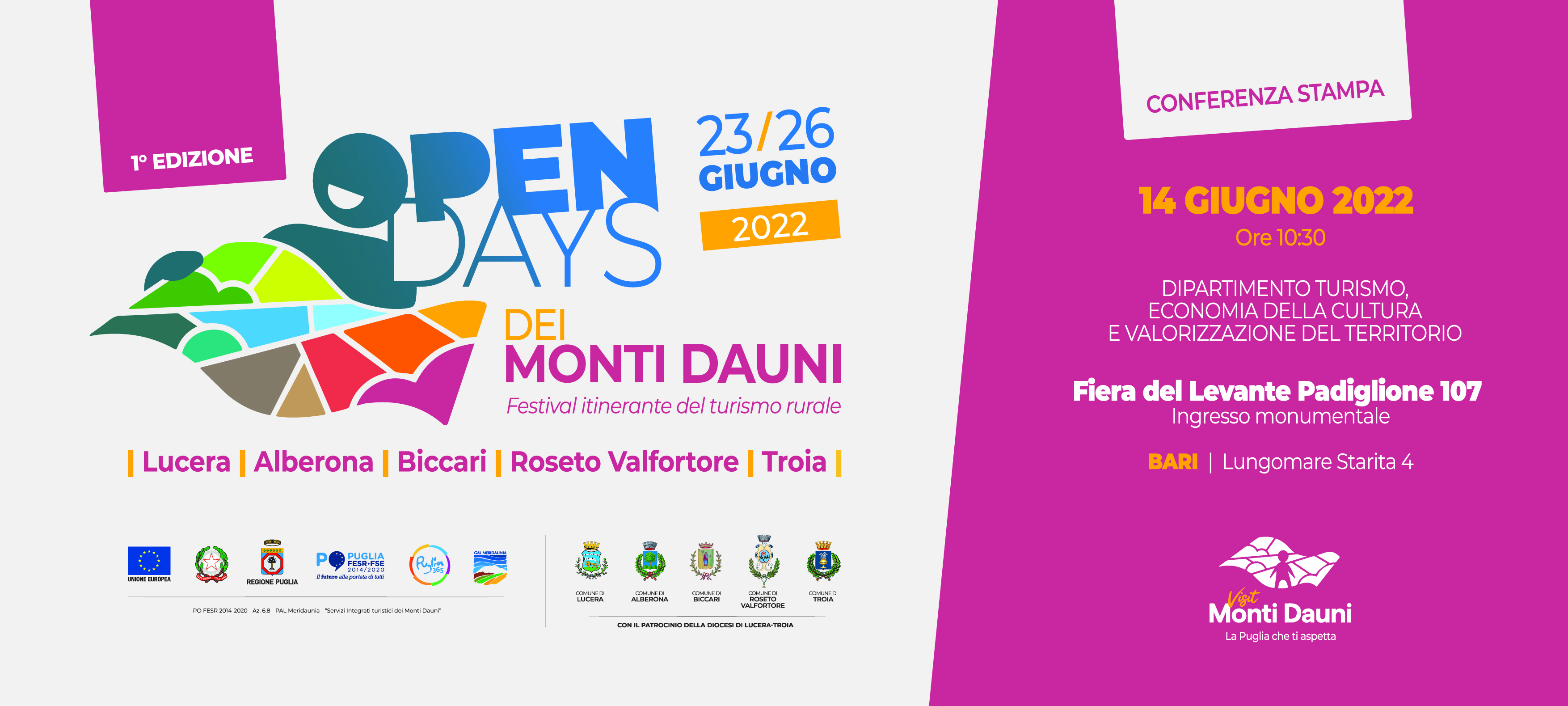 Open Days dei Monti Dauni, il 14 giugno a Bari conferenza stampa
